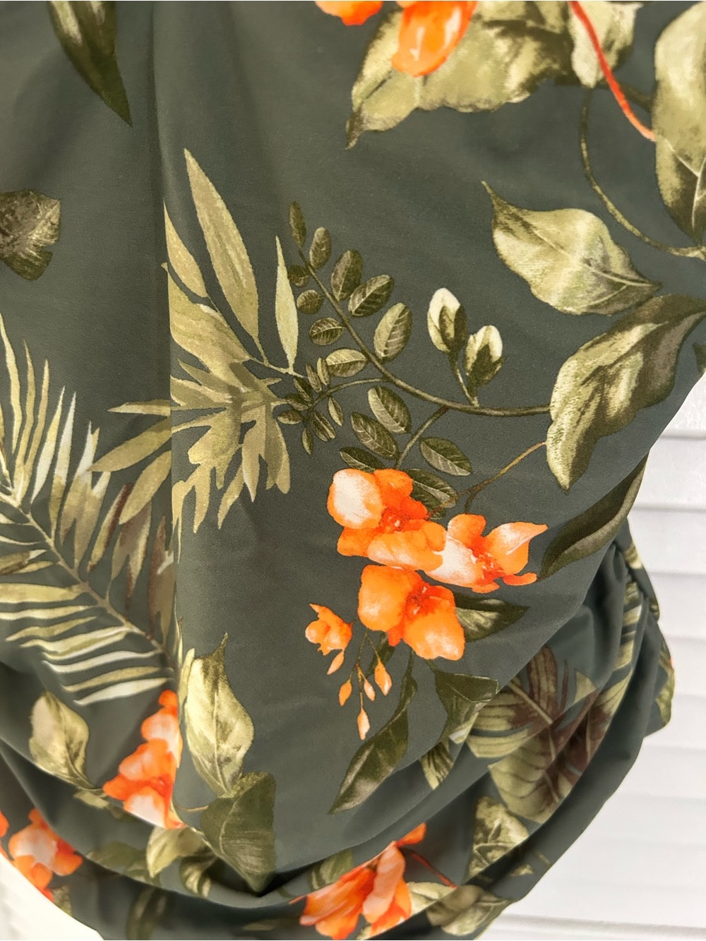 Cupshe Olive Green Tropical Floral One-Piece Swimsuit with Orange Blooms - Picture 8 of 11